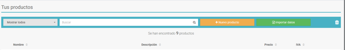 Captura 09:Listado de productos + Cargar Excel