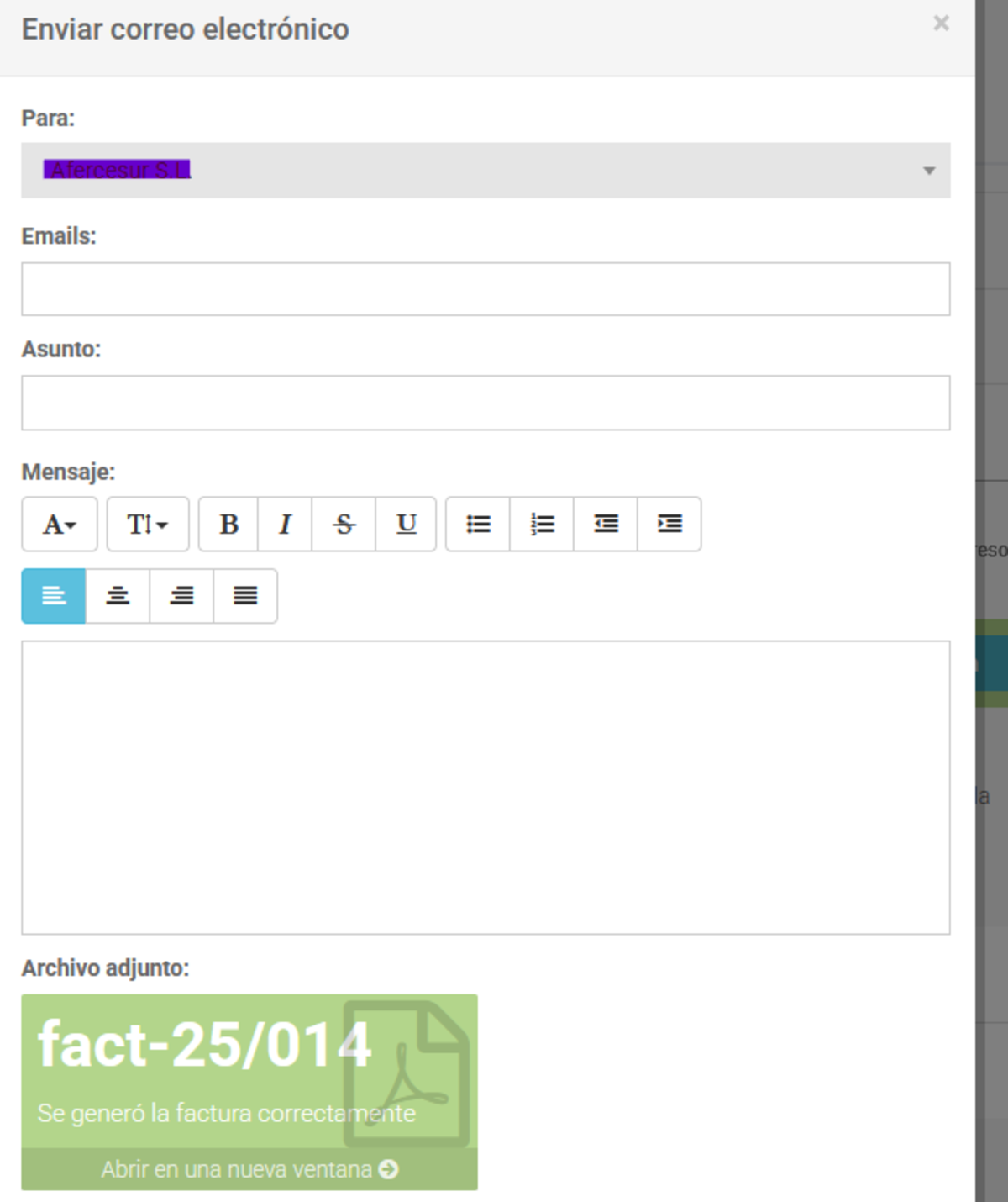 Captura 14:Modal «Enviar factura por email»