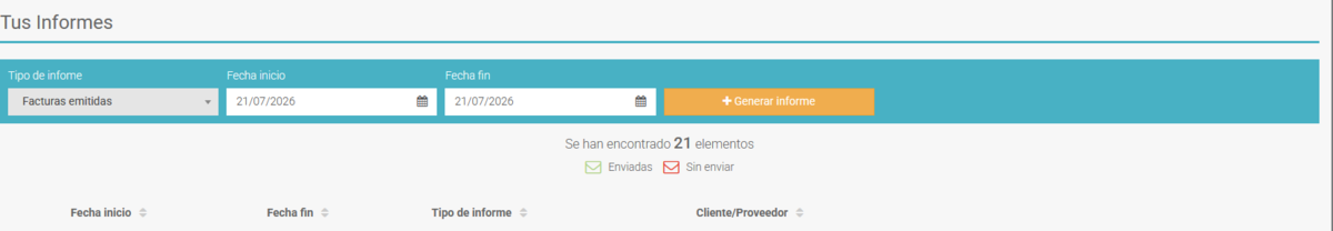 Captura 22:Informe de facturas emitidas — vista y descarga